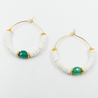 Boucles D'oreilles Dorées Coquillage et Onyx Vert