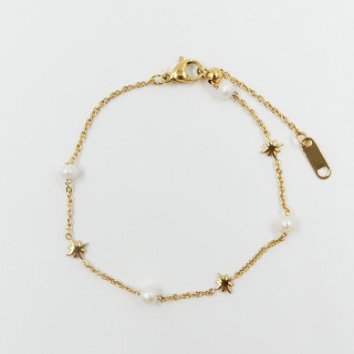 Bracelet acier doré perles de culture et étoiles