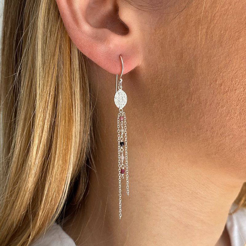 Boucles d'oreilles Argent pendantes Tourmaline