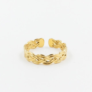 Bague ajustable acier doré anneau tressé