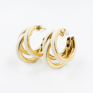 Boucles d'oreilles Acier doré triples anneaux blanc