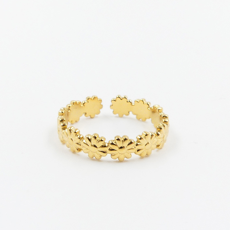 Bague acier doré couronne de fleurs