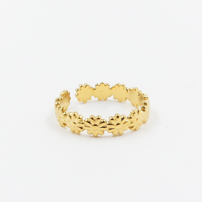 Bague acier doré couronne de fleurs