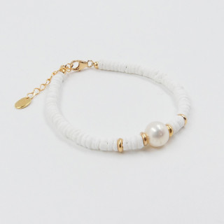 Bracelet doré coquillages et perle d'eau douce