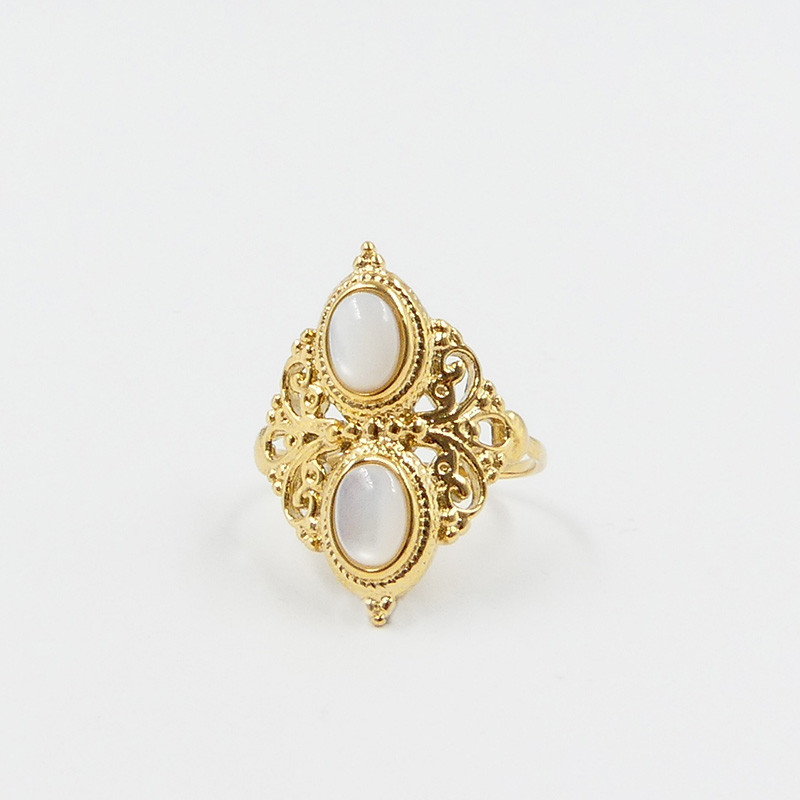Bague ajustable acier doré baroque nacre