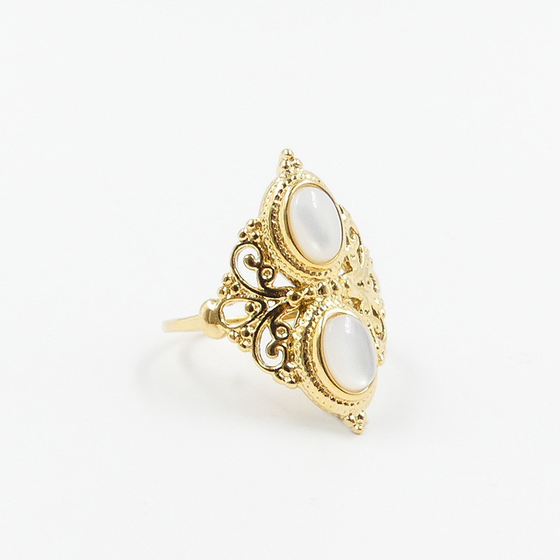 Bague ajustable acier doré baroque nacre