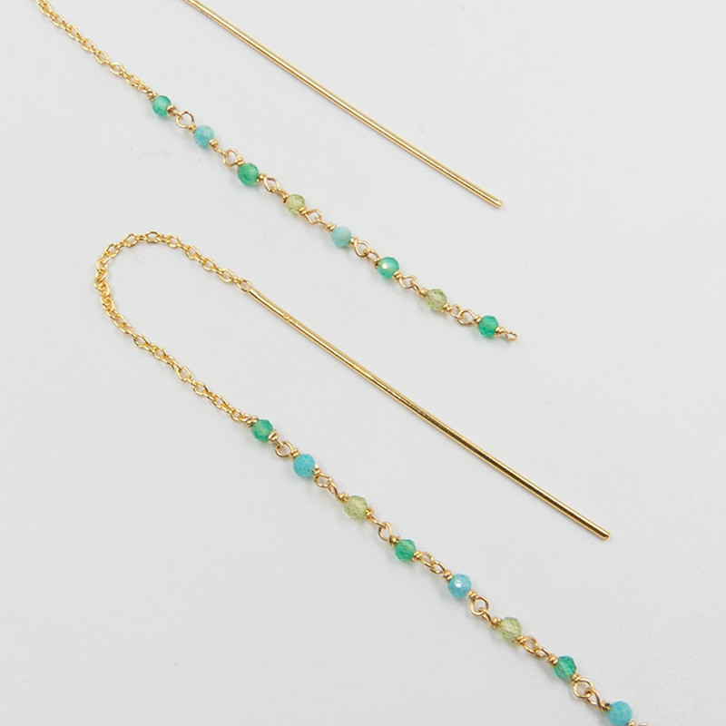 Boucles d'oreilles dorées pendantes pierres