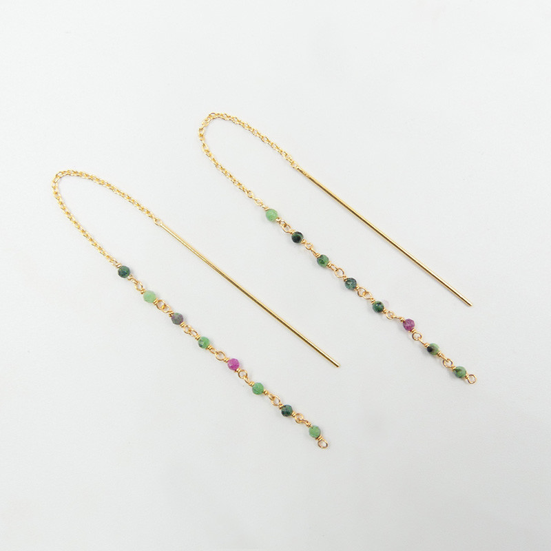 Boucles d'oreilles dorées pendantes pierres