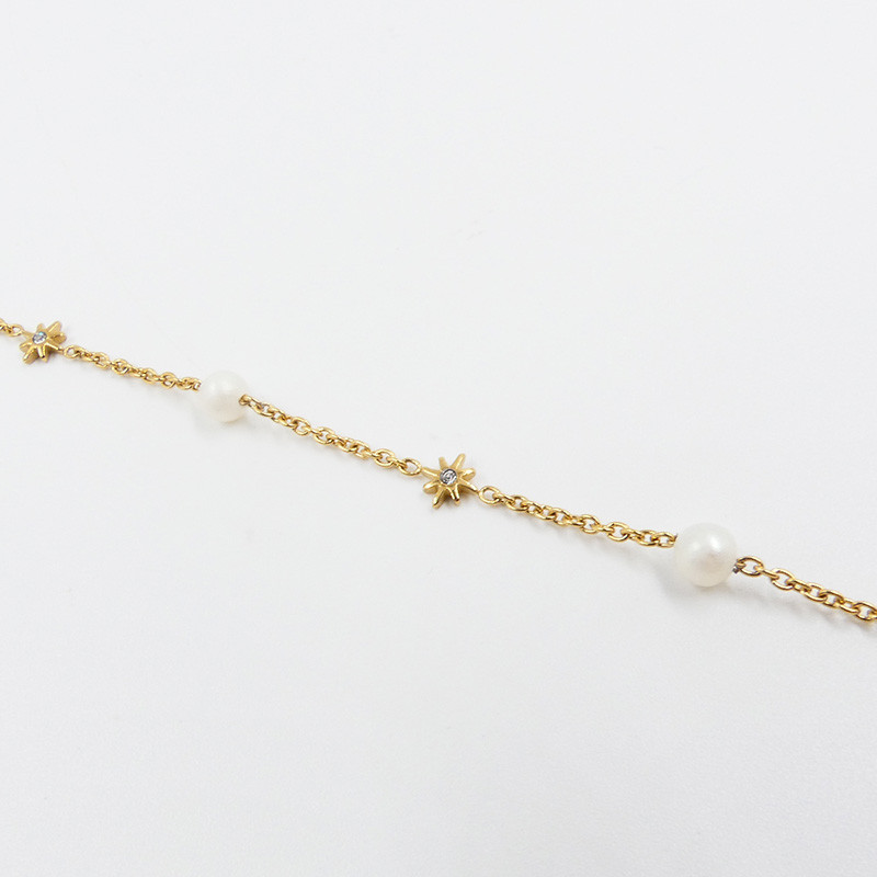 Collier acier doré perles de culture et étoiles