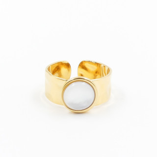 Bague ajustable acier doré martelée Nacre