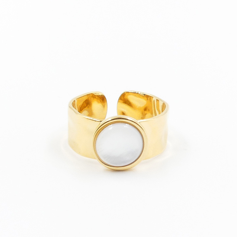 Bague ajustable acier doré martelée Nacre