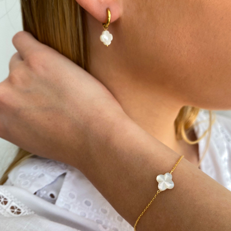 Bracelet Plaqué or Trèfle Nacre