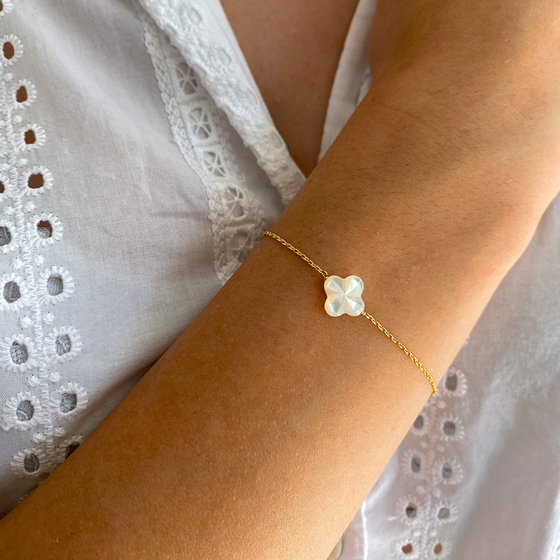 Bracelet Plaqué or Trèfle Nacre