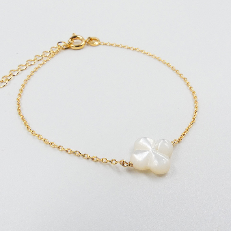 Bracelet Plaqué or Trèfle Nacre
