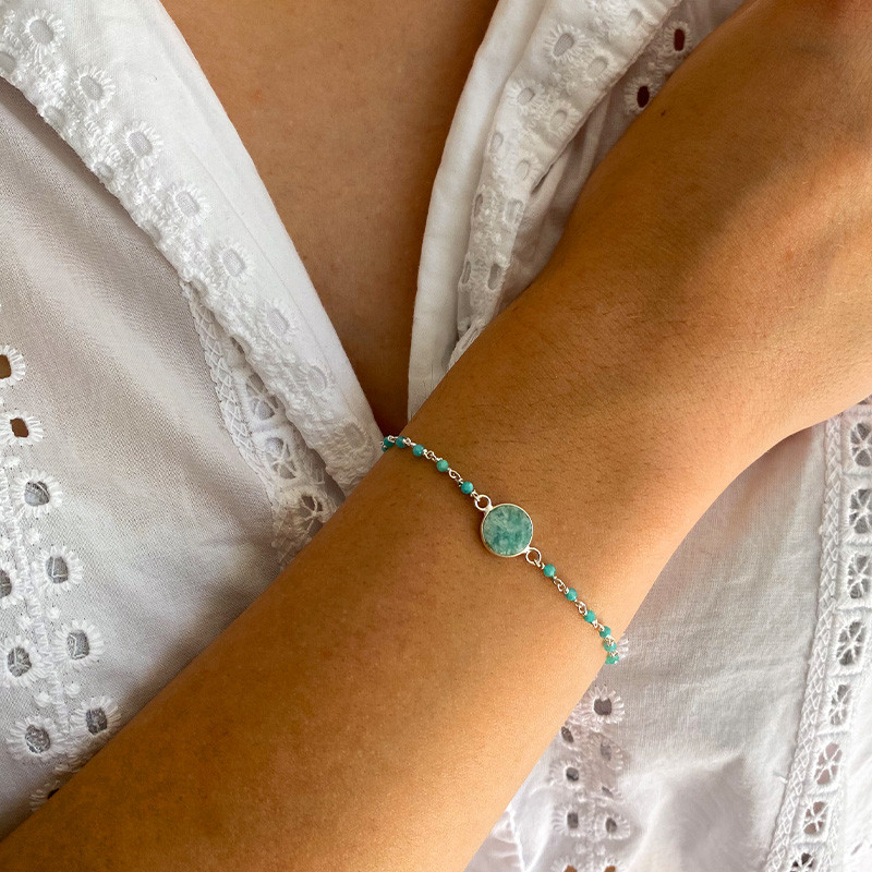 Bracelet Argent perles et pastilles pierres