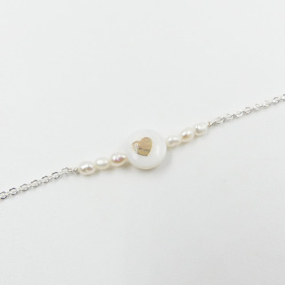 Bracelet Argent barrette de perles coeur