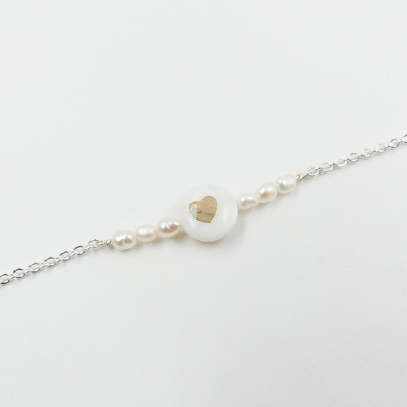Bracelet Argent barrette de perles coeur