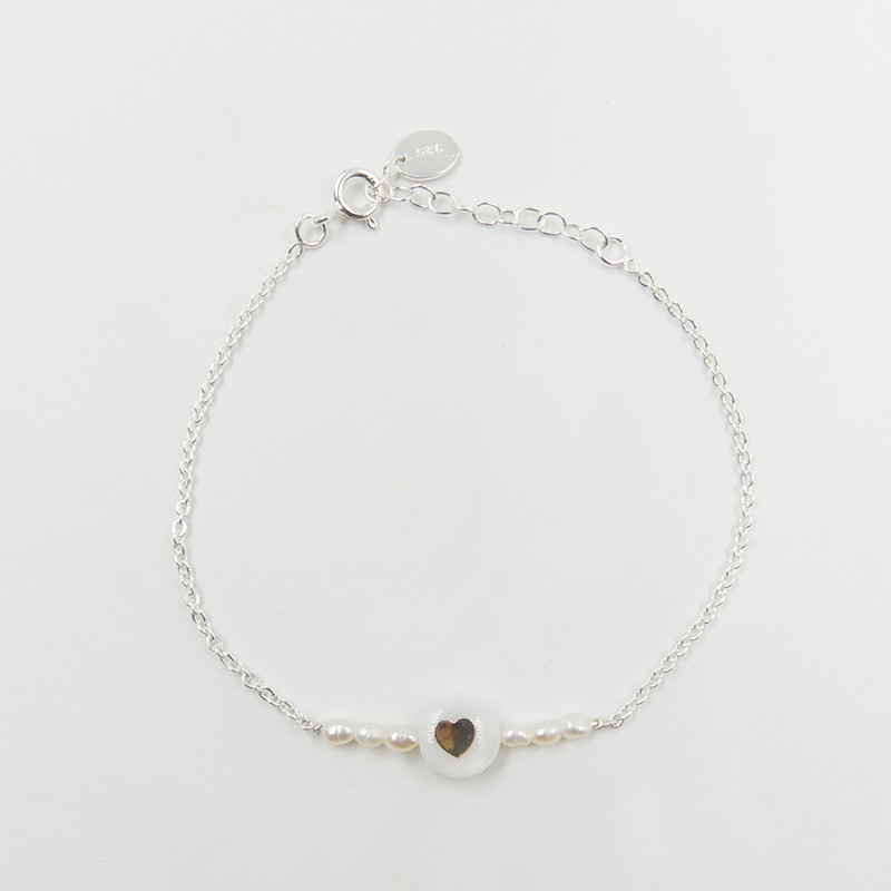 Bracelet Argent barrette de perles coeur