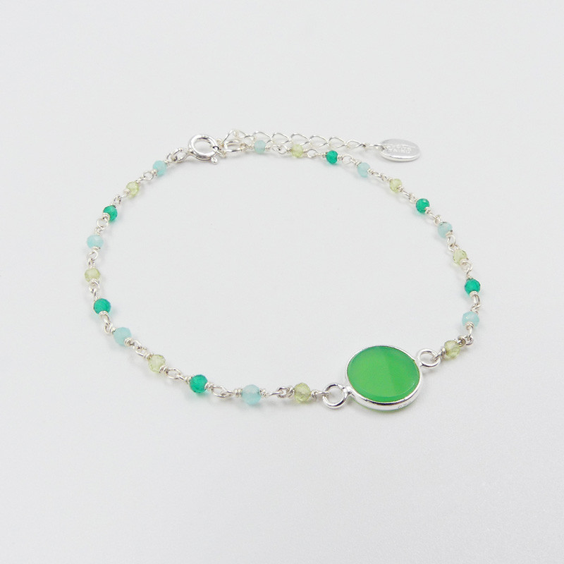 Bracelet Argent perles et pastilles pierres