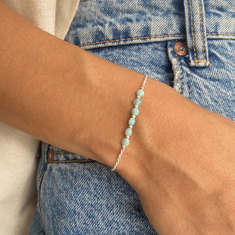 Bracelet Argent barrette Amazonite ou Turquoise
