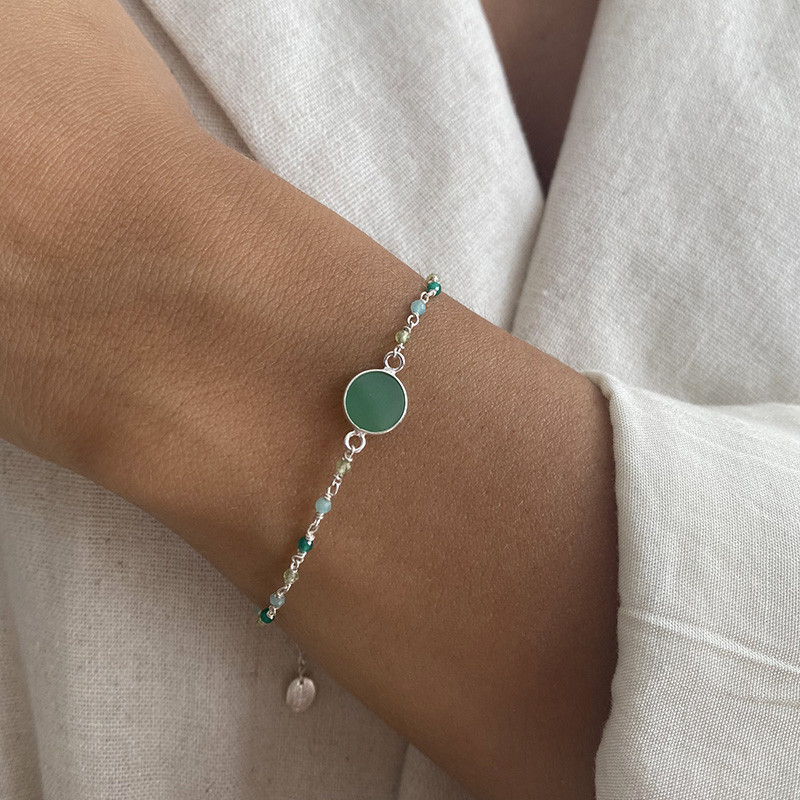 Bracelet Argent perles et pastilles pierres