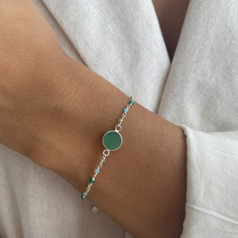 Bracelet Argent perles et pastilles pierres