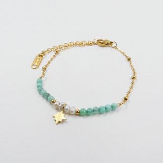Bracelet acier doré perles et étoiles