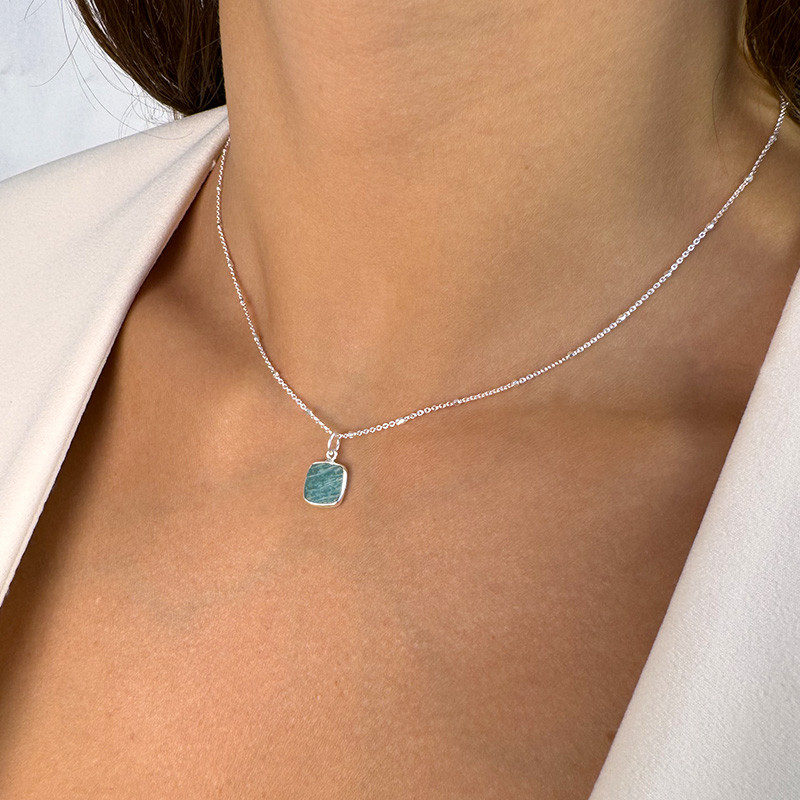 Collier Argent Amazonite ou Nacre