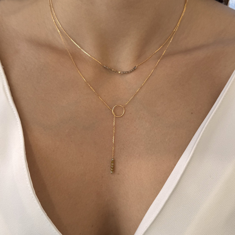 Collier or 18 carats cravate Diamants bleus ou verts