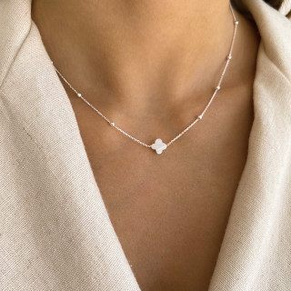 Collier Argent Trèfle en Nacre