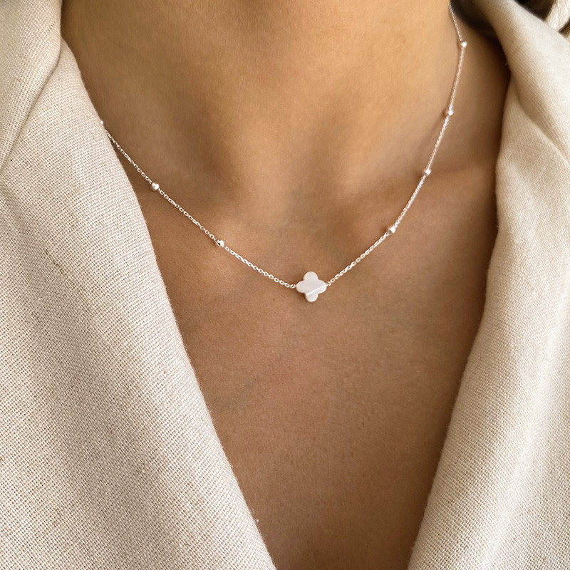 Collier Argent Trèfle en Nacre