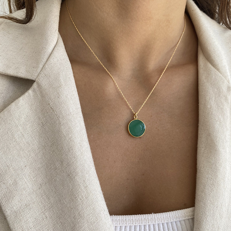Collier Plaqué Or Pendentif Chrysoprase