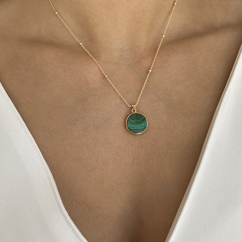 Collier Plaqué Or Pendentif Malachite