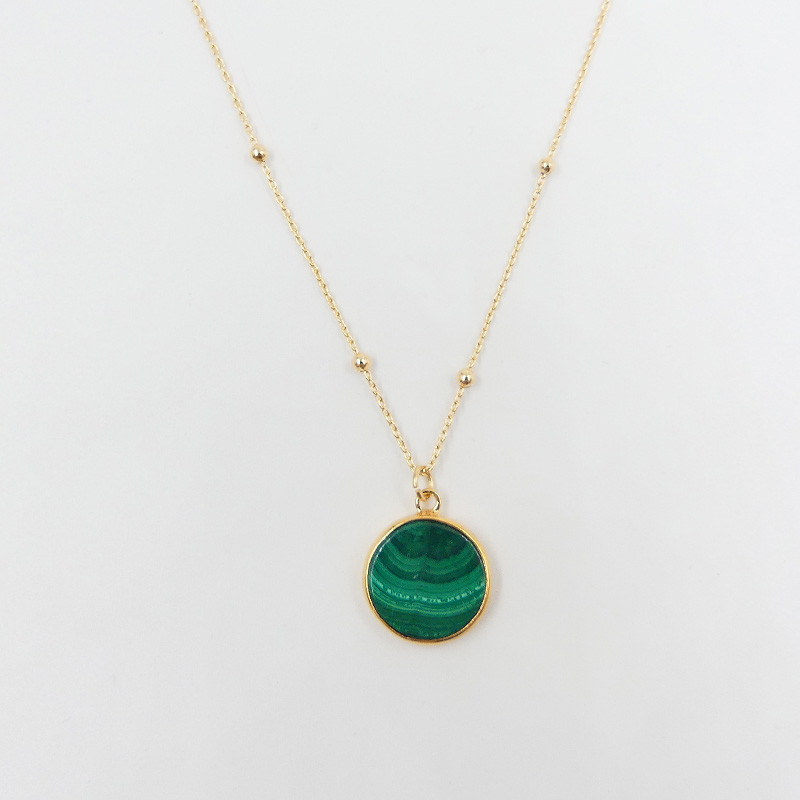 Collier Plaqué Or Pendentif Malachite