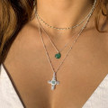 Collier Argent Croix Amazonite et Pierre de Lune