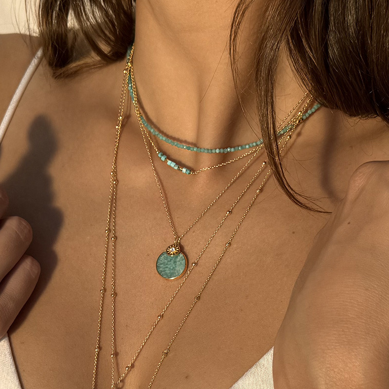 Collier Plaqué or barrette Turquoise Africaine