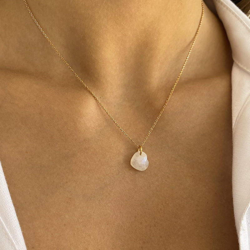 Collier Plaqué Or Coeur Pierre de lune