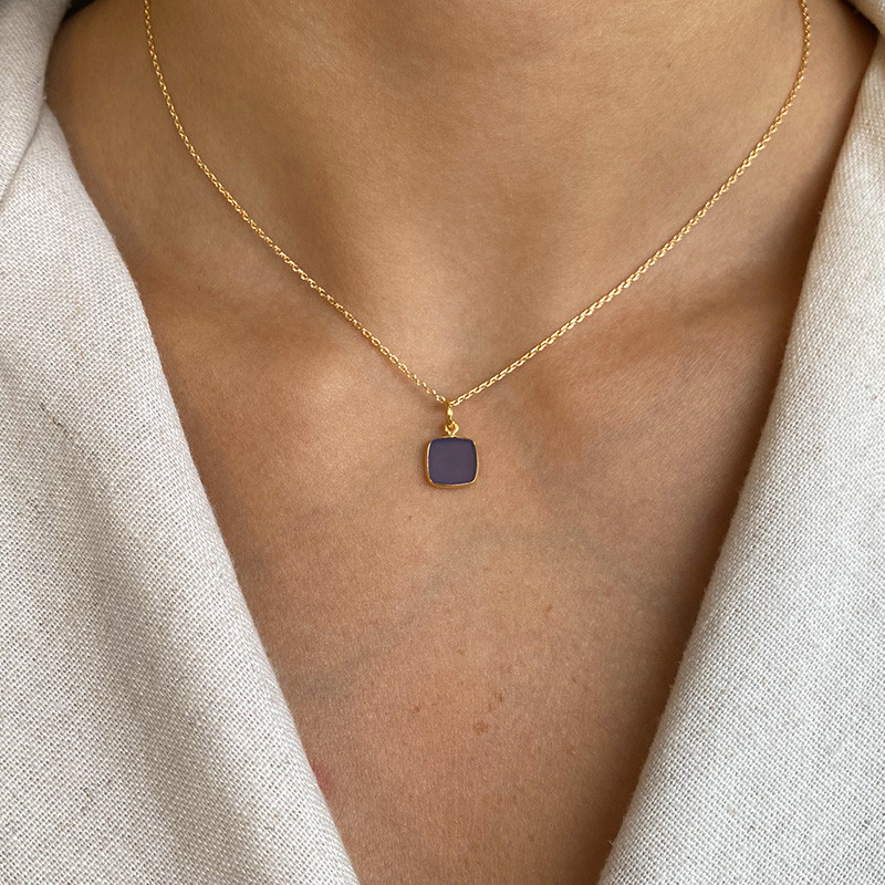 Collier Plaqué or pendentif pierres