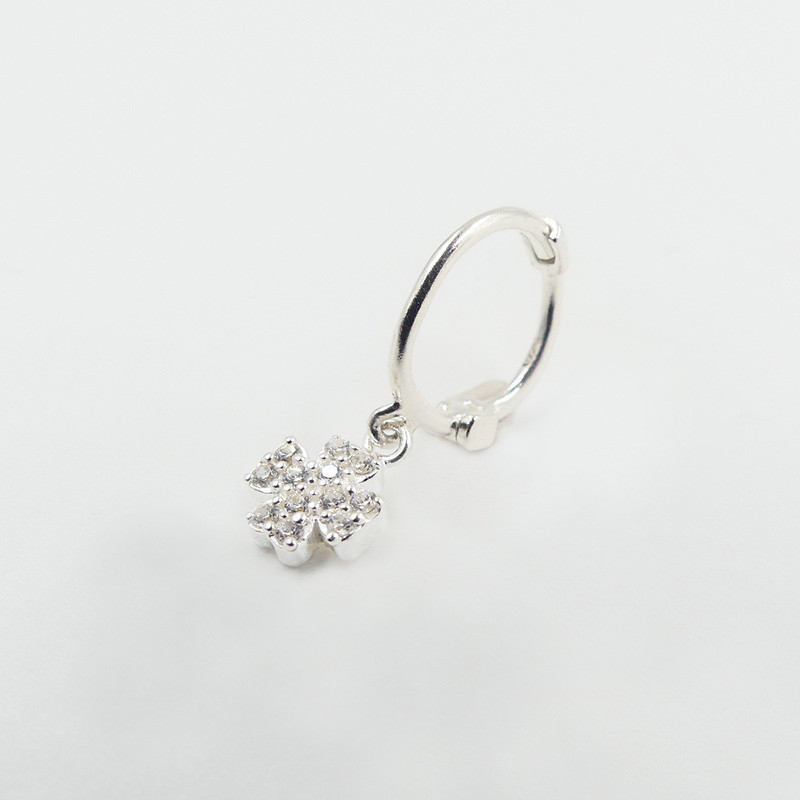 Boucle à l'unité Argent trèfle Strass