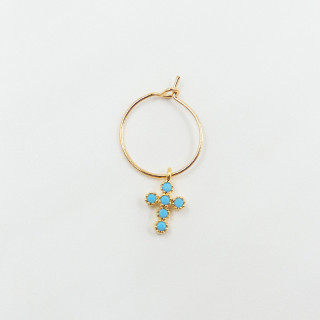 Boucle à l'unité créole plaqué or Croix strass coloré