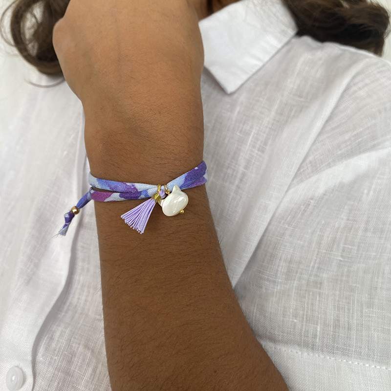 Bracelet enfant Cordon Liberty Doré chat et pompon