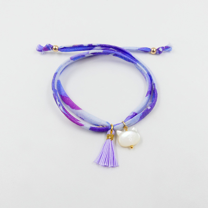 Bracelet enfant Cordon Liberty Doré chat et pompon