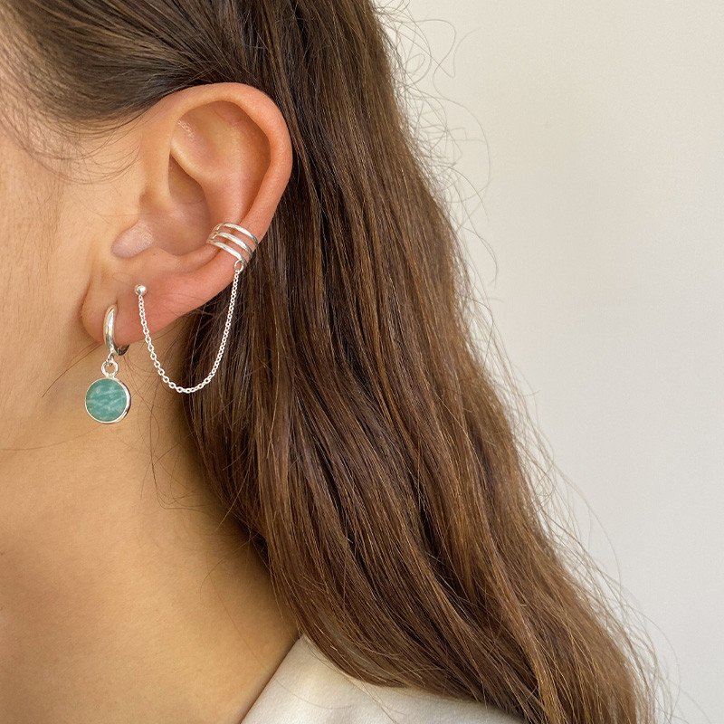 Boucle à l'unité Argent clou et earcuff