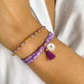 Bracelet Cordon Liberty Doré fleur et pompon violet