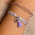 Bracelet Cordon Liberty Argent étoile et pompon violet