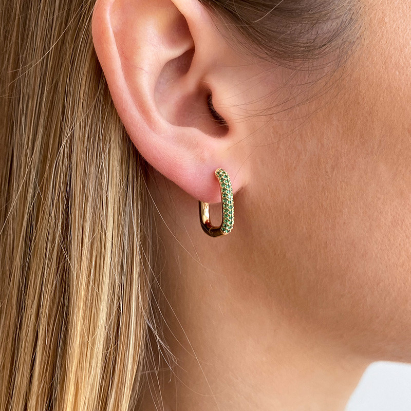 Boucles d'oreilles plaqué or strass vert