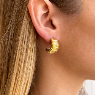 Demi créoles acier doré texturées