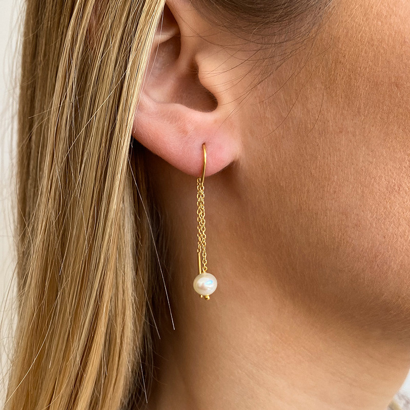 Boucles d'oreilles Dorées Pendantes perle