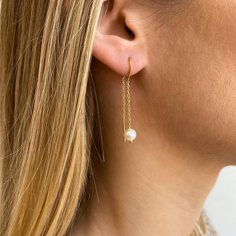 Boucles d'oreilles Dorées Pendantes perle