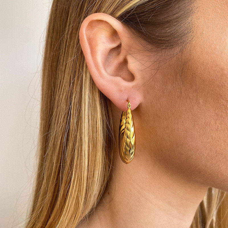 Créoles acier doré panier texturées 40mm